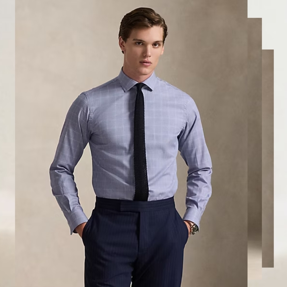 Polo Ralph Lauren Men's Light Blue Grid Dress Shirt